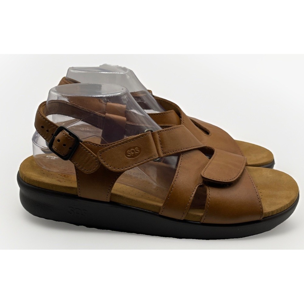 SAS Huggy Tripad Comfort Tan Leather Adjustable Strap Sandals Womens Size 11.5 N